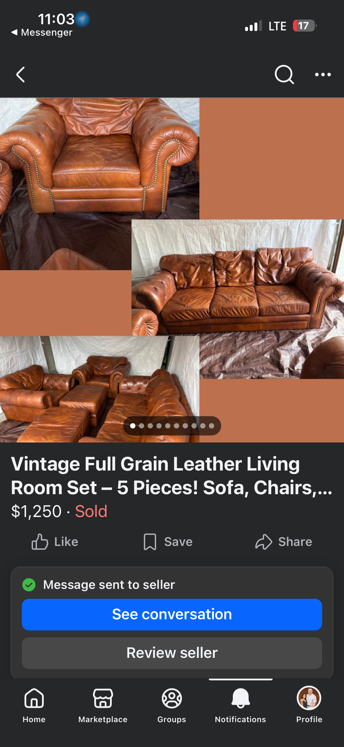 Nick's Marketplace listing, sold for $1,250